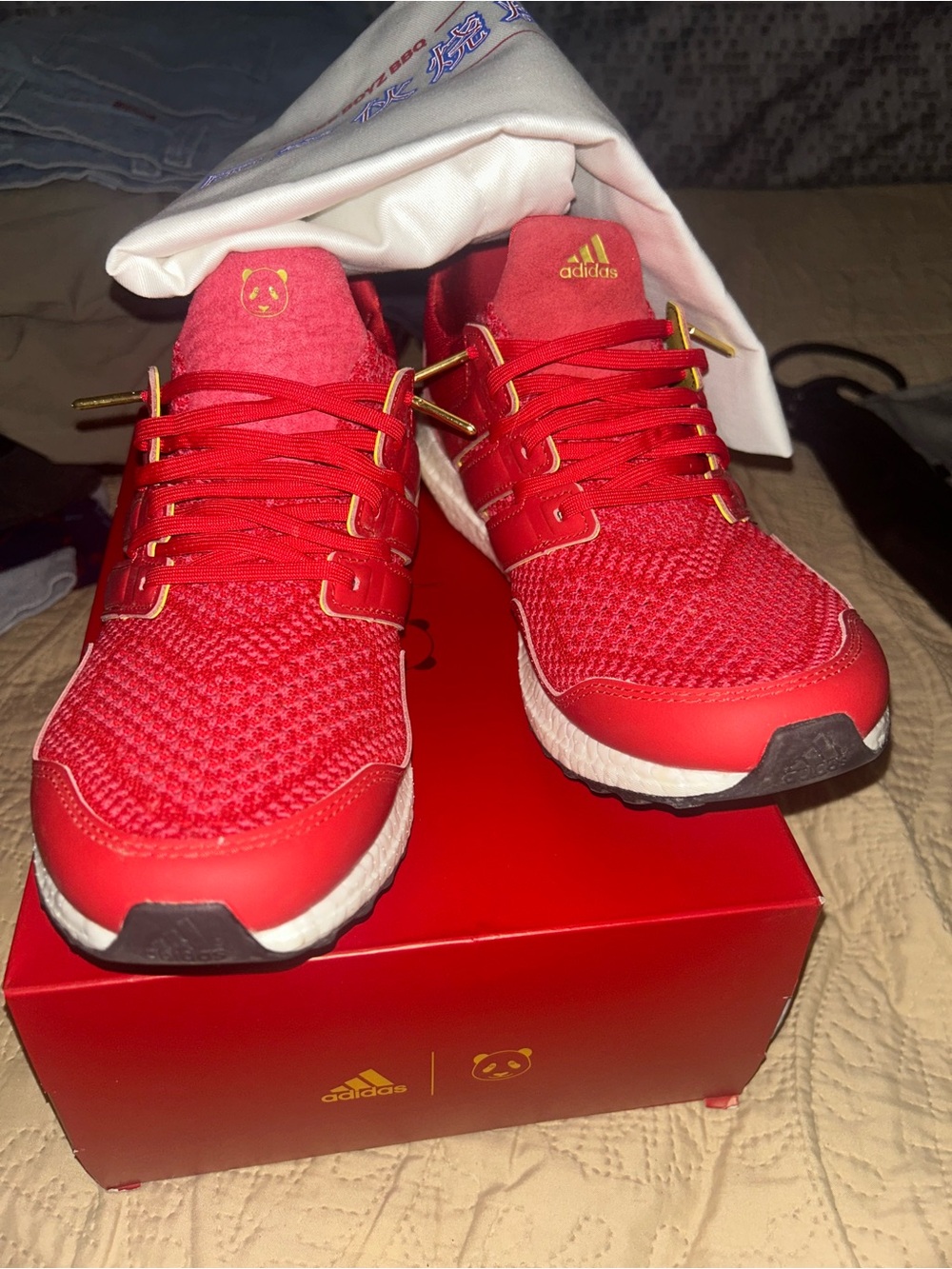 Chinese New Year adidas Red Knit Sneakers with Gold